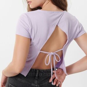 Garage Allison Tie Back Tee Pastel Lilac Purple Open-Back Cropped